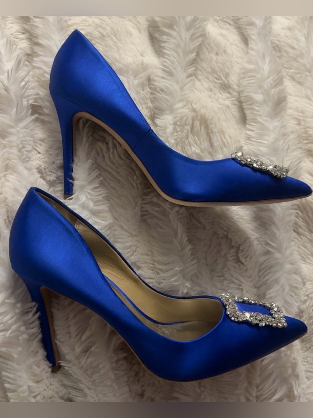 Badgey Mischka Blue Crystal Buckle Satin Pointed-Toe Pumps - Picture 2 of 4